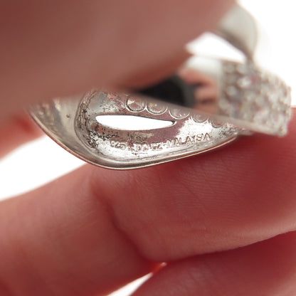 925 Sterling Silver Round-Cut C Z Crisscross Ring Size 8.25