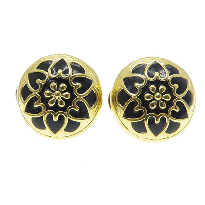 HAN 925 Sterling Silver Gold Plated Enamel Heart Floral Omega Back Earrings