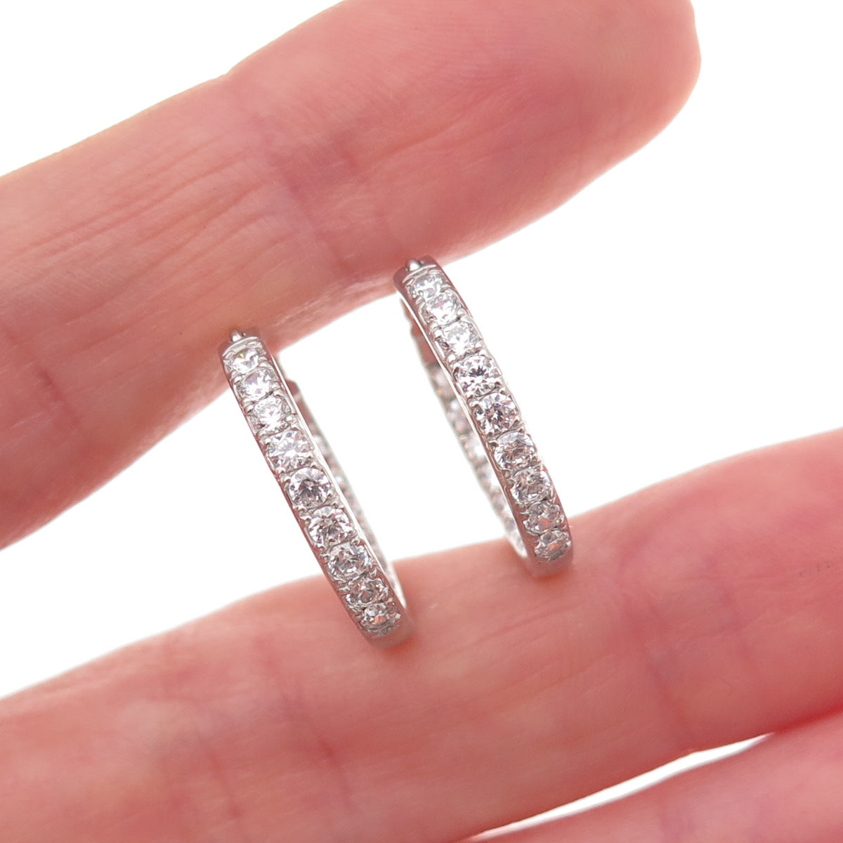 Kiera 925 Sterling Silver Round-Cut C Z In & Out Hoop Earrings