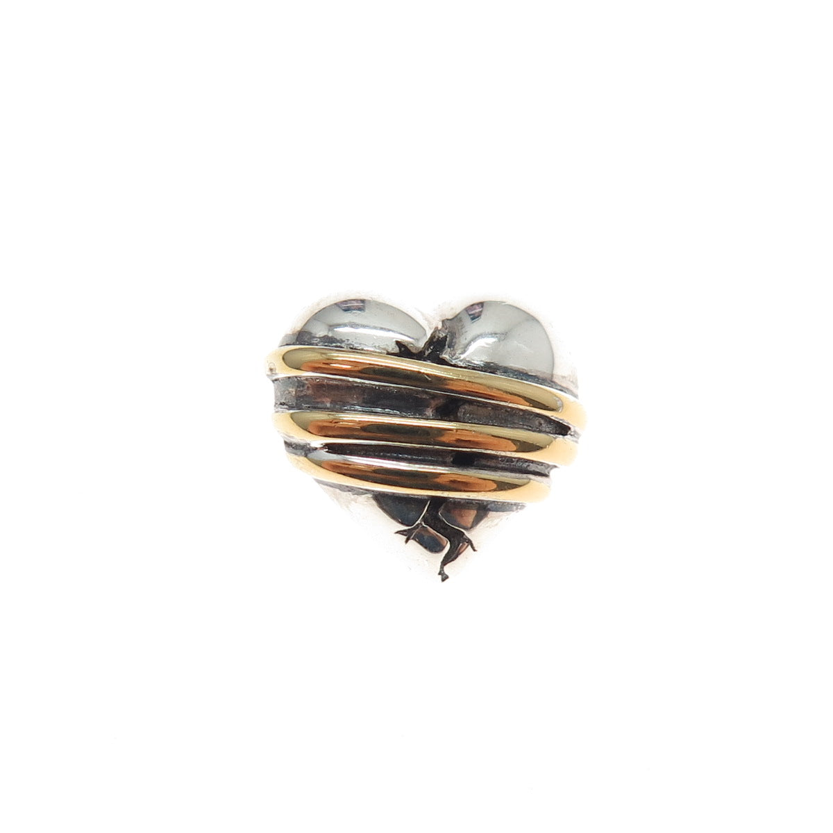 925 Sterling Silver 2-Tone Vintage Healing Heart Mini Slide Charm Pendant