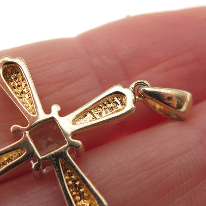 925 Sterling Silver Gold Plated Vintage Real Blue Topaz Cross Charm Pendant