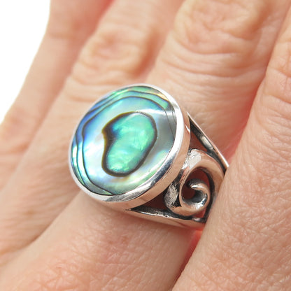 INDIGO 925 Sterling Silver Vintage Real Abalone Shell Spiral Ring Size 7