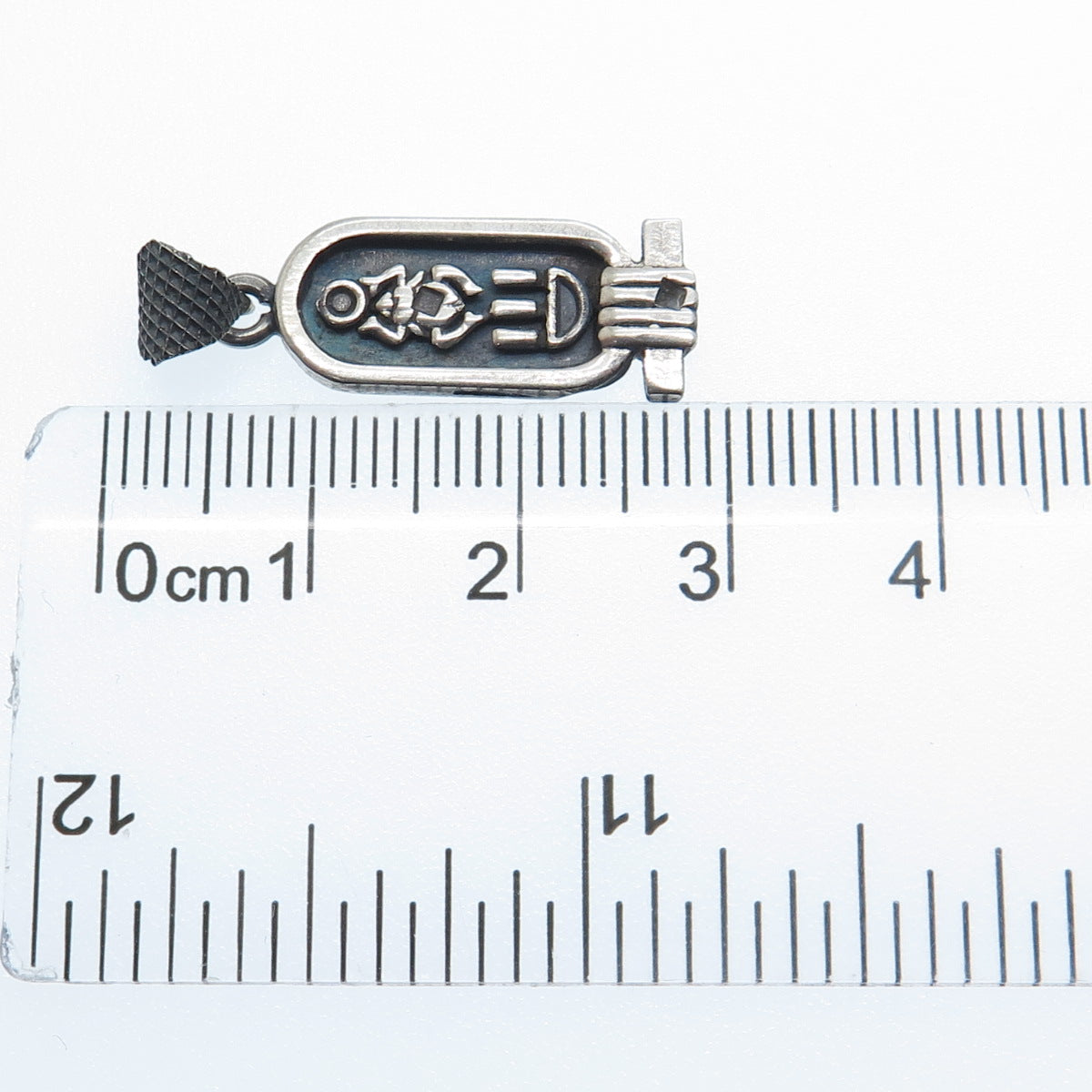 800 Silver Vintage Egyptian Scarab Cartouche Oxidized Charm Pendant