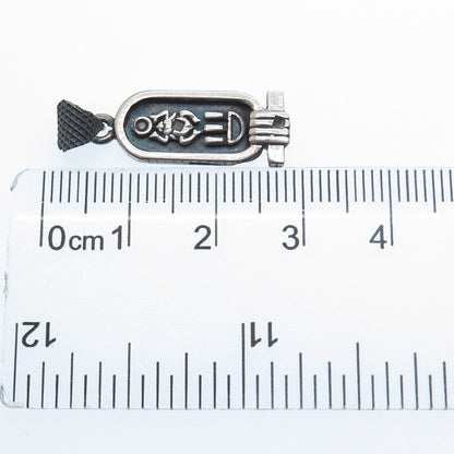 800 Silver Vintage Egyptian Scarab Cartouche Oxidized Charm Pendant