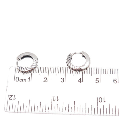 925 Sterling Silver Vintage Ribbed Oxidized Hoop Earrings