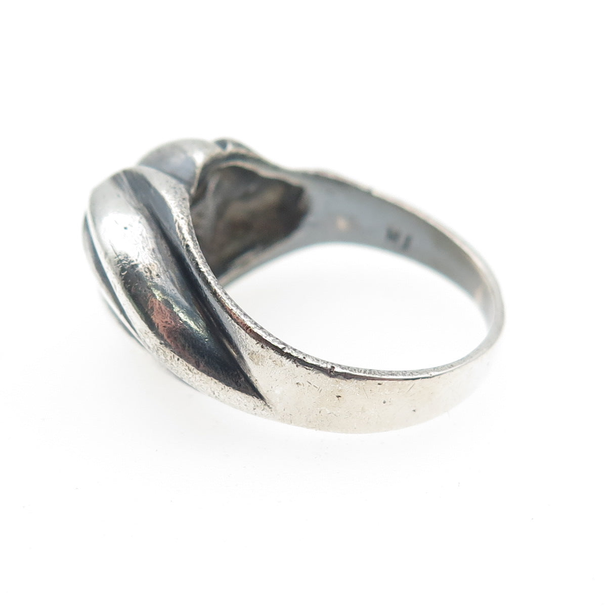 925 Sterling Silver Vintage Modernist Wavy Dome Oxidized Ring Size 7.25