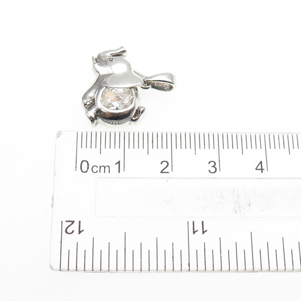 925 Sterling Silver Vintage Round-Cut C Z Elephant Mini Charm Pendant