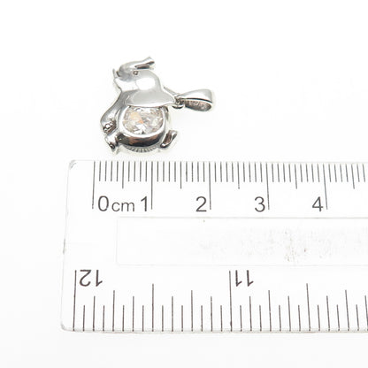 925 Sterling Silver Vintage Round-Cut C Z Elephant Mini Charm Pendant
