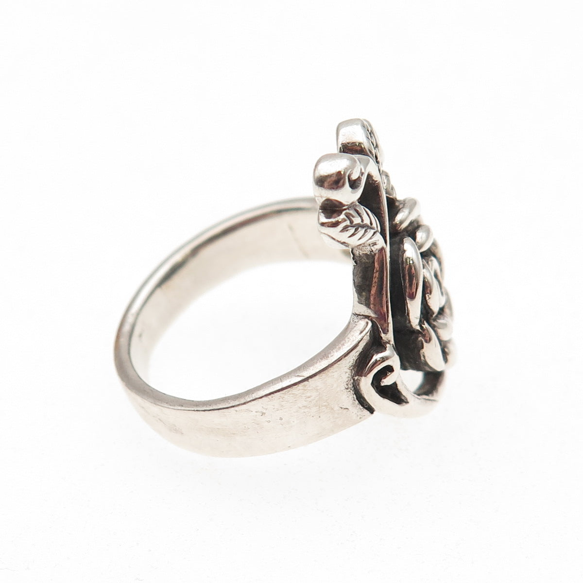 925 Sterling Silver Vintage Rose Flower Oxidized Ring Size 7.75