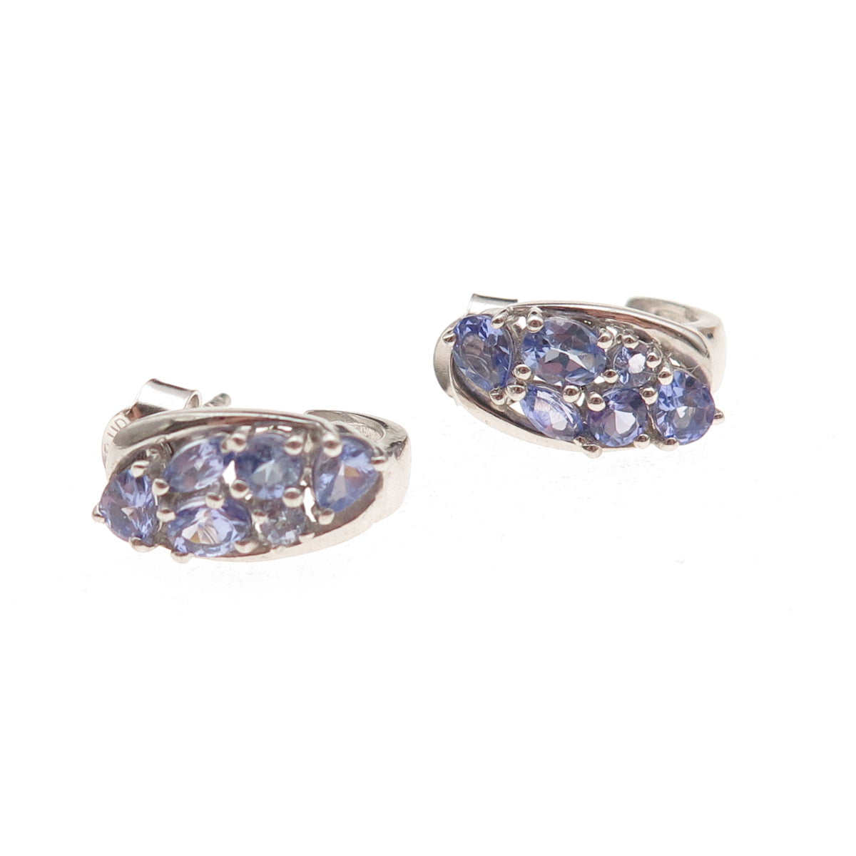 Chuck Clemency 925 Sterling Silver Real Tanzanite Cluster Claw Earrings