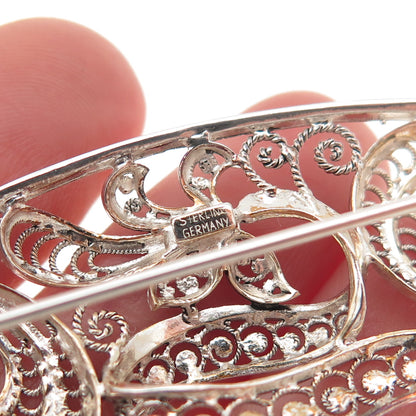 925 Sterling Silver Vintage Germany Floral Filigree Pin Brooch