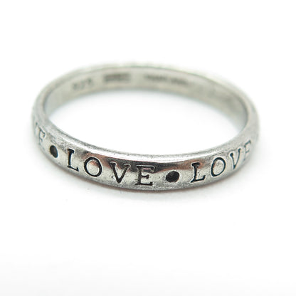 925 Sterling Silver Vintage "Love" All Around Oxidized Band Ring Size 7