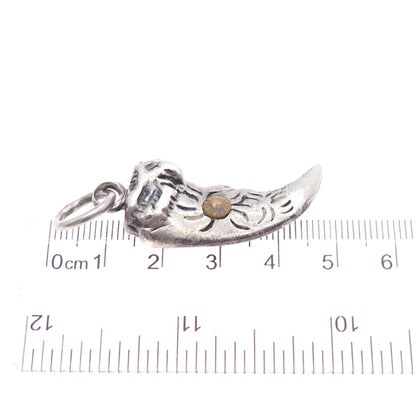 925 Sterling Silver 2-Tone Vintage Tribal Claw Amulet Oxidized Charm Pendant