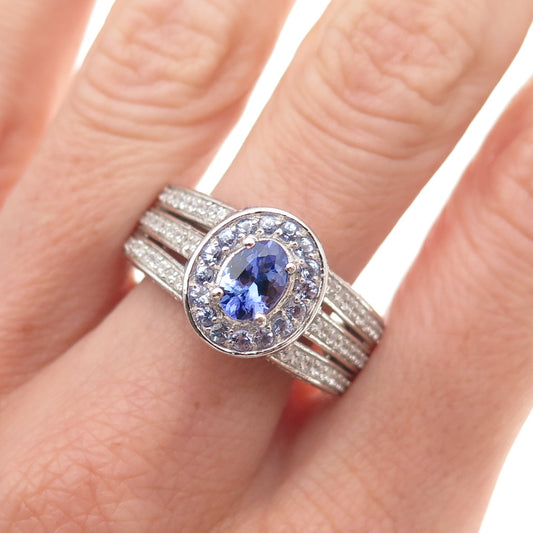 Chuck Clemency 925 Sterling Silver Real Tanzanite & White Topaz Ring Size 8.25