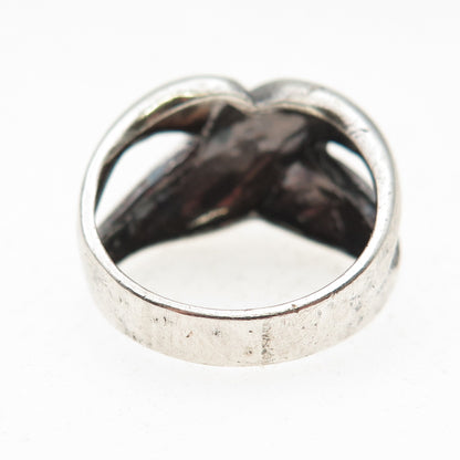 925 Sterling Silver Vintage Modernist X-Shape Oxidized Ring Size 8