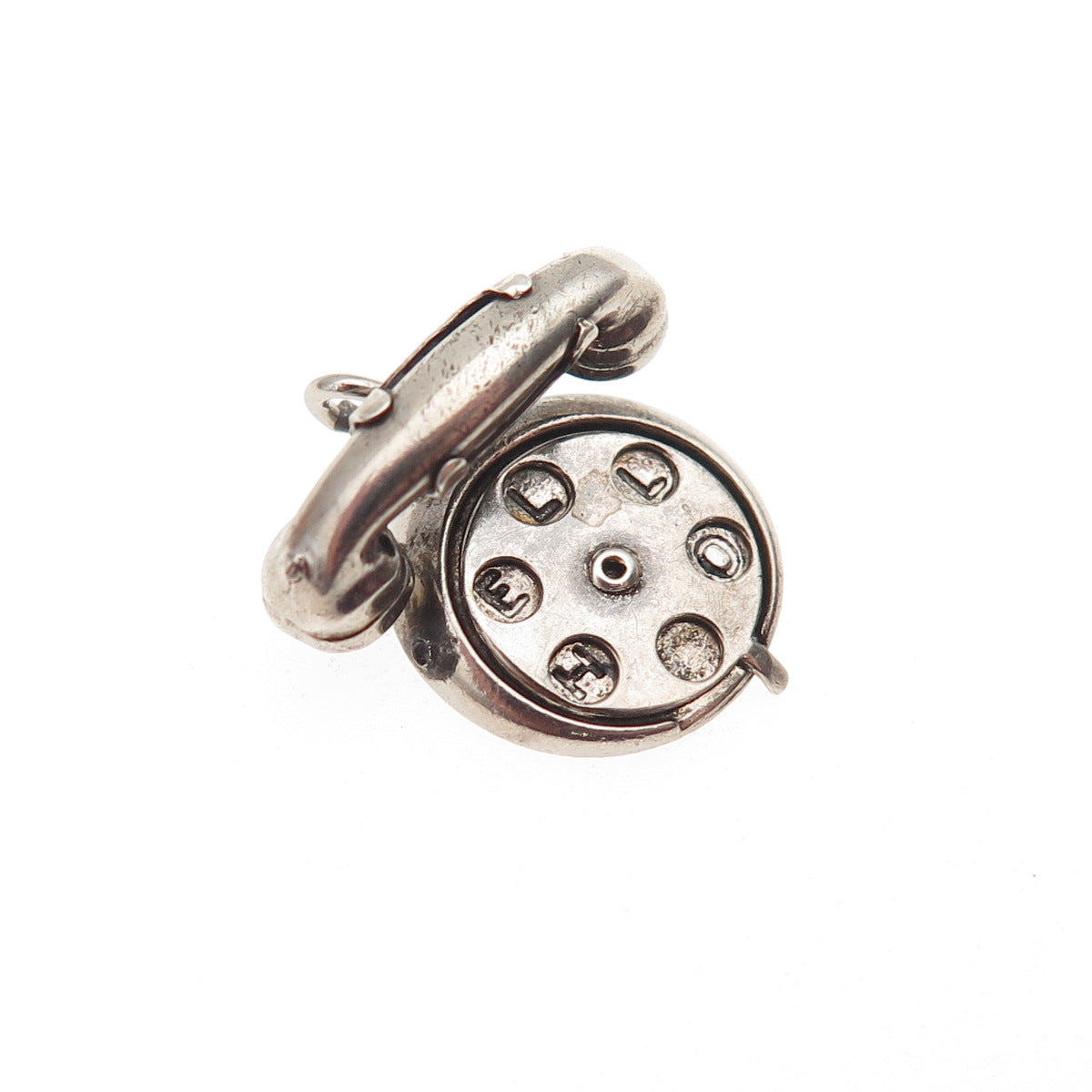 925 Sterling Silver Antique Art Deco Hello Rotary Phone 3D Mini Charm Pendant