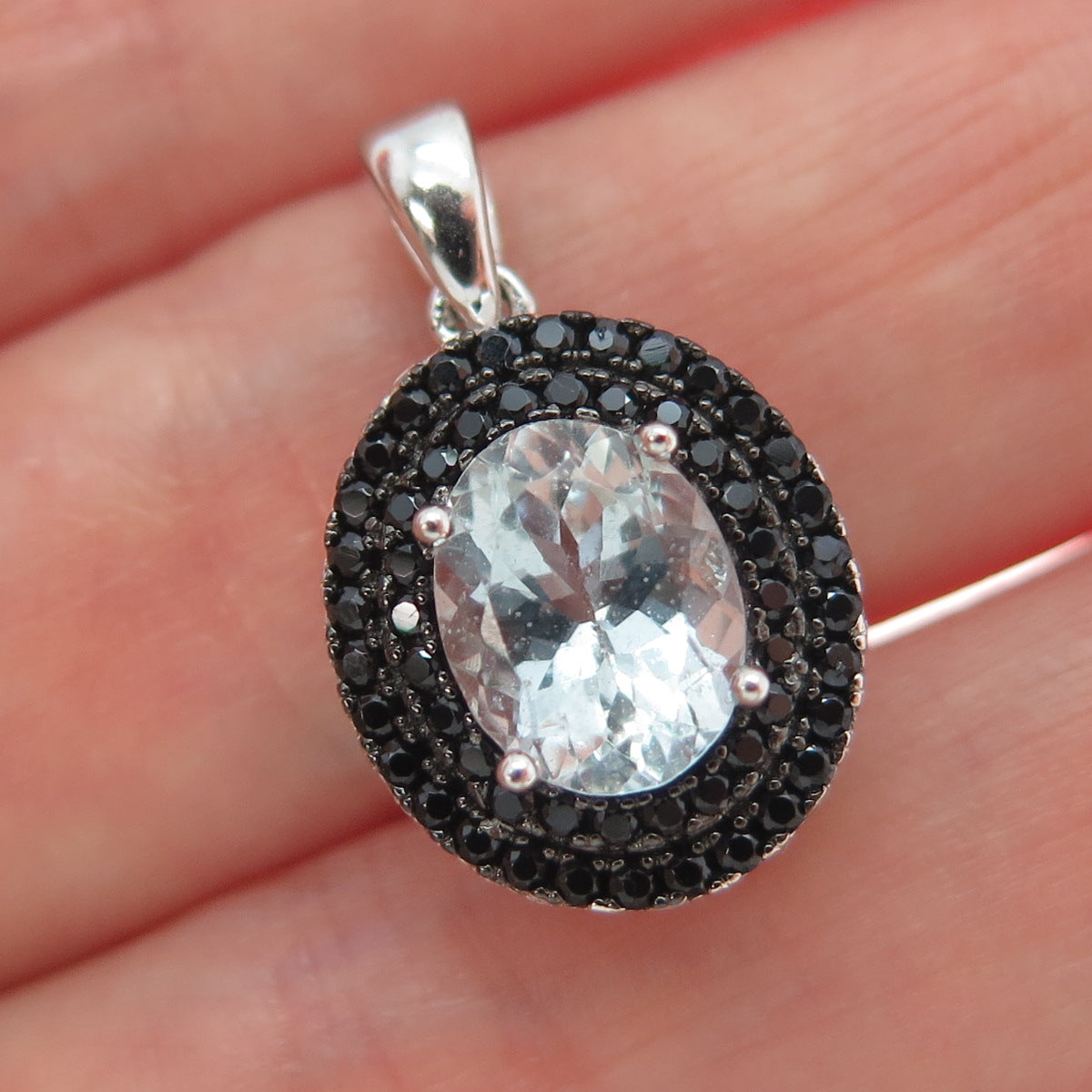 925 Sterling Silver Real Aquamarine & Black Spinel Minimalist Charm Pendant