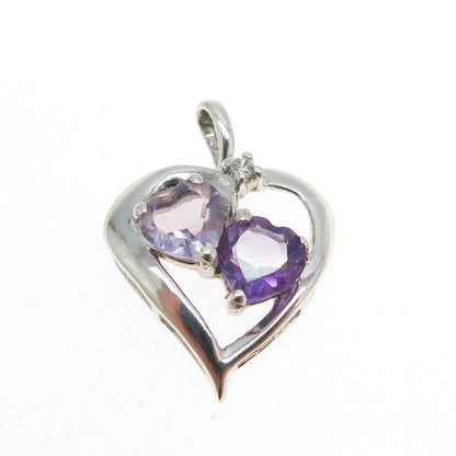 925 Sterling Silver Purple & Lavander-Color C Z  Heart Pendant