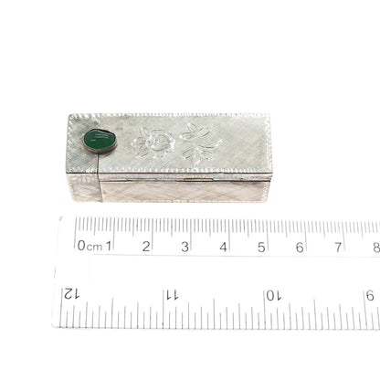 800 Silver Antique Art Deco Real Green Onyx Engraved Tube Slide Lipstick Case