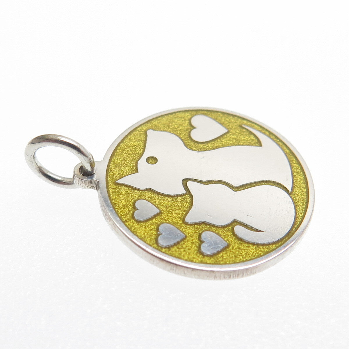 925 Sterling Silver Yellow Enamel Cat & Dog Friendship Minimalist Charm Pendant