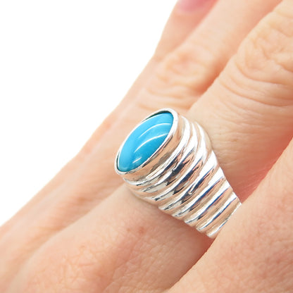 925 Sterling Silver Vintage Real Turquoise Modernist Ring Size 10