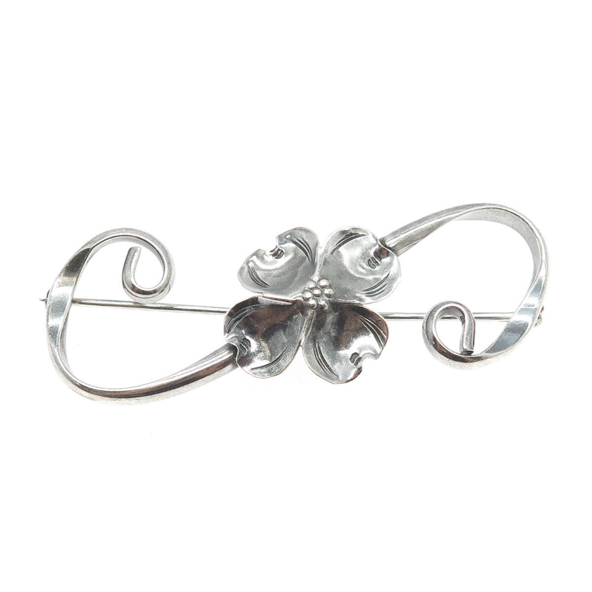 STUART NYE 925 Sterling Silver Antique Art Deco Floral Leaf Pin Brooch