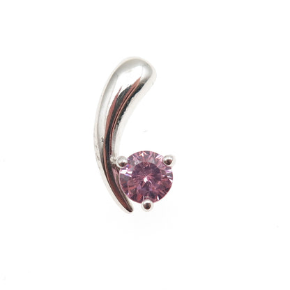 925 Sterling Silver Round-Cut Pink C Z Mini Slide Charm Pendant