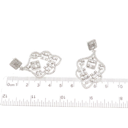 925 Sterling Silver Emerald & Round-Cut C Z Dangle Boho Earrings