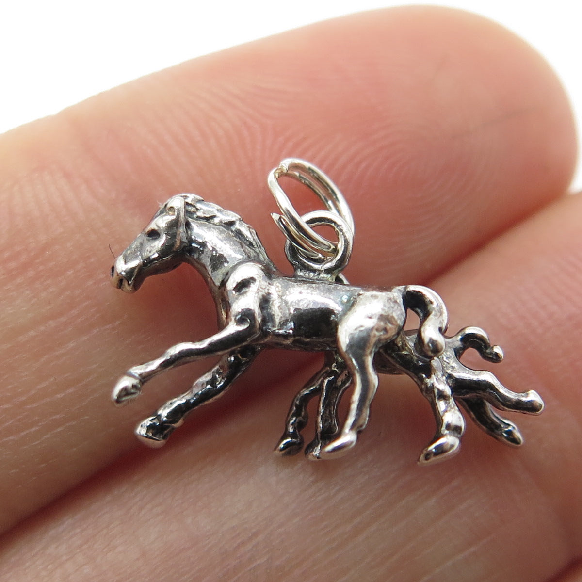 925 Sterling Silver Vintage Frisky Horse & Foal 3D Charm Pendant