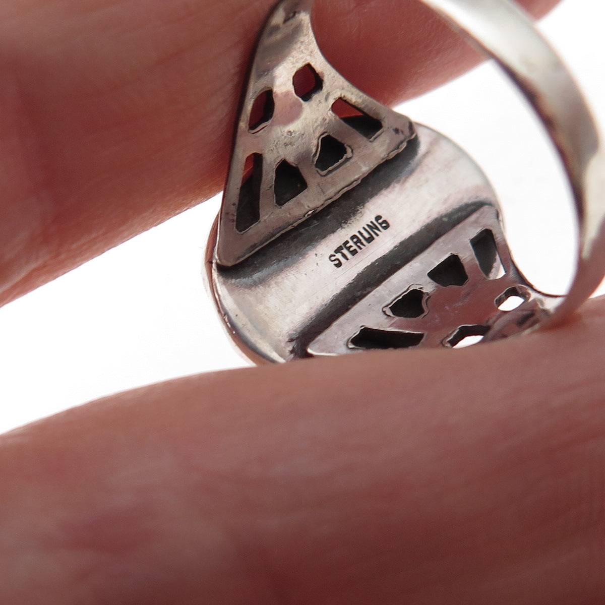 925 Sterling Silver Antique Art Deco Real Jasper Oxidized Ring Size 8.25