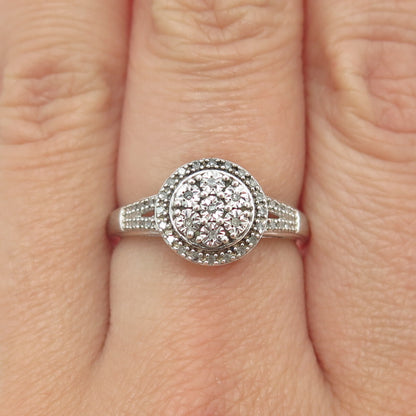 SK9 Allure Gems 925 Sterling Silver Real Round-Cut Diamond Ring Size 7.25