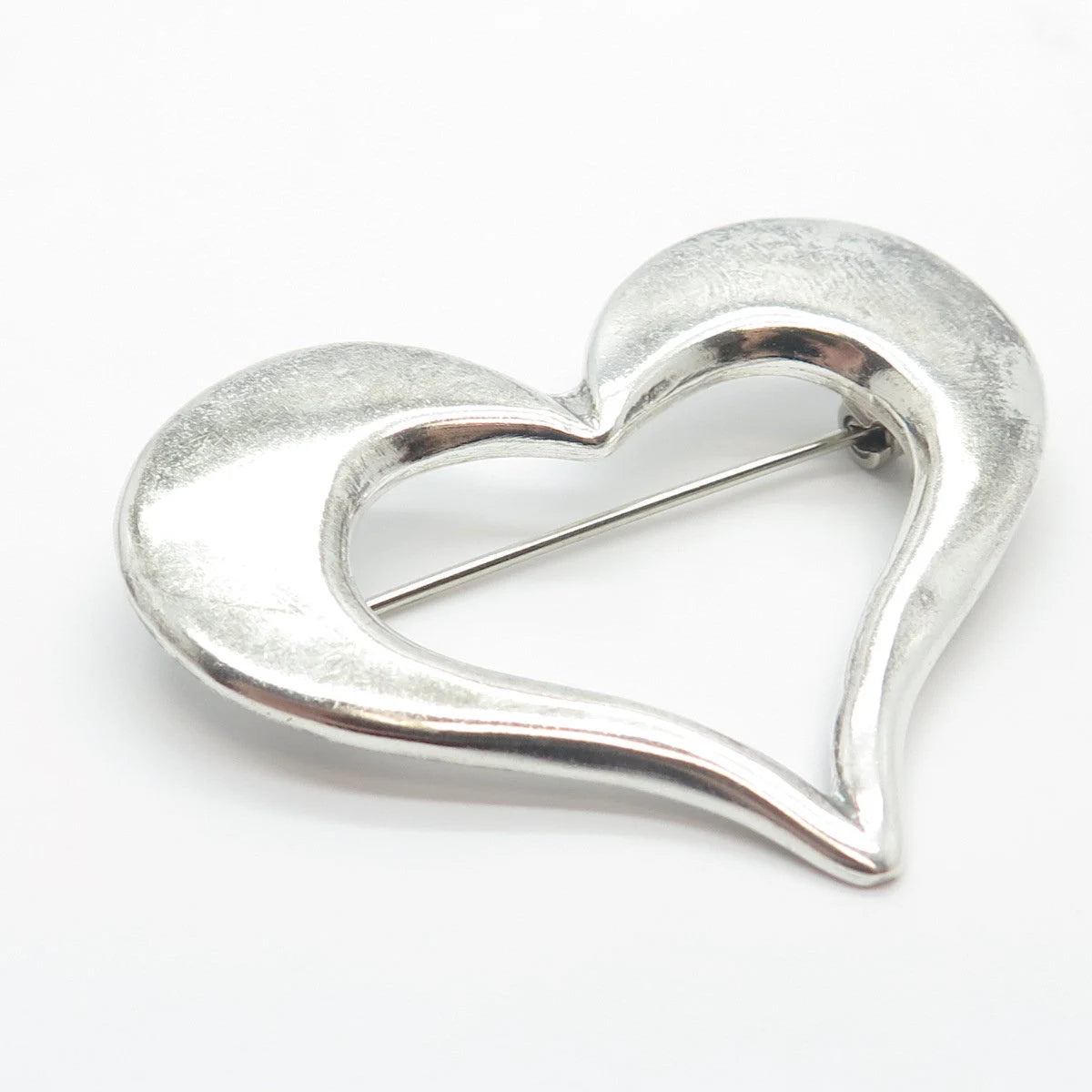925 Sterling Silver Vintage Mexico Open Heart Pin Brooch