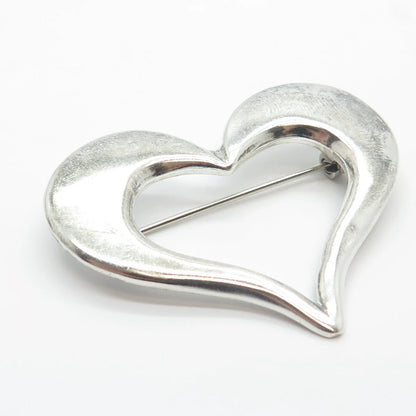 925 Sterling Silver Vintage Mexico Open Heart Pin Brooch