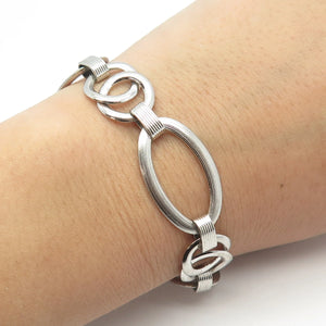925 Sterling Silver Vintage Interlocked Rolo & Oval Link Bracelet 7.5"