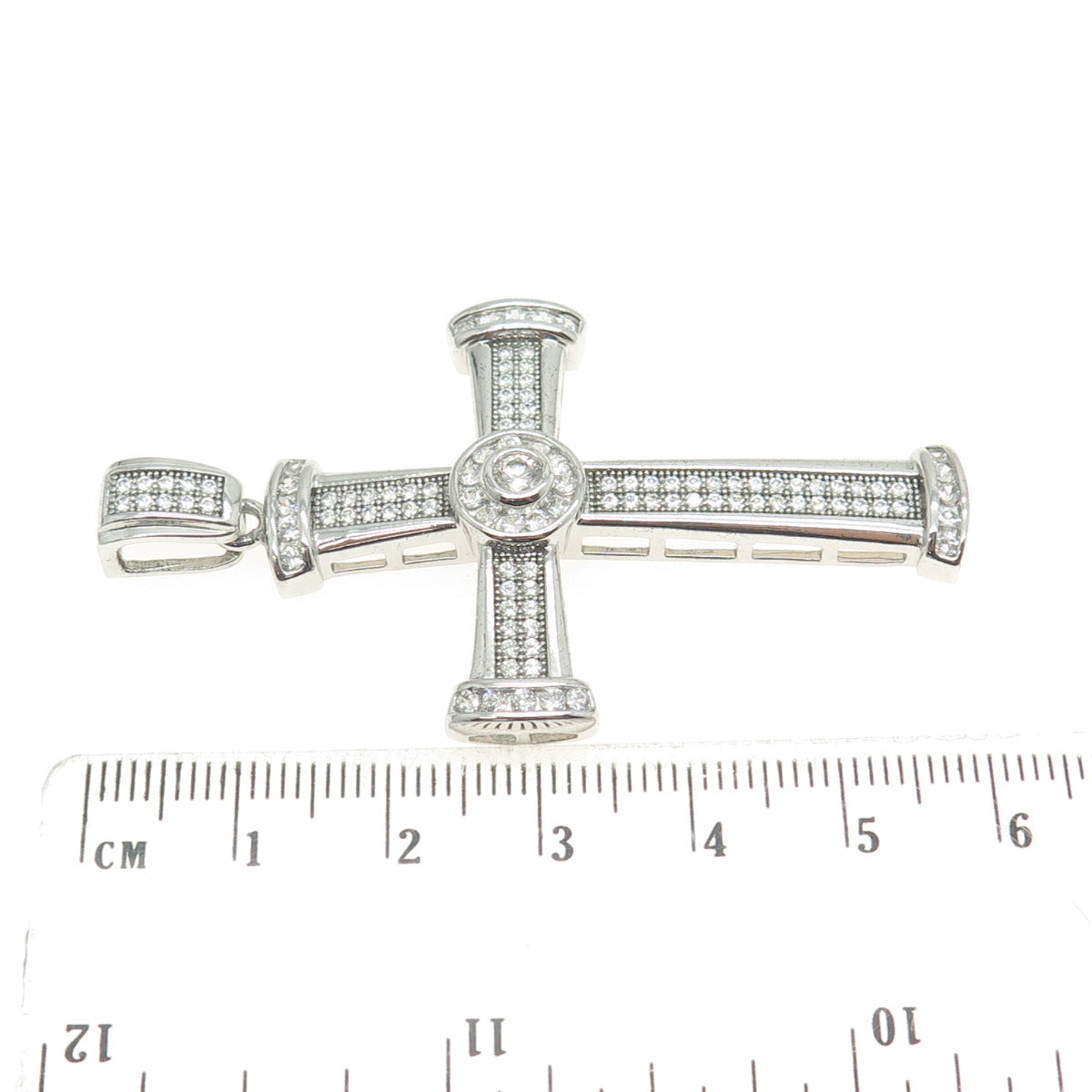 925 Sterling Silver Round-Cut C Z Cross Pendant