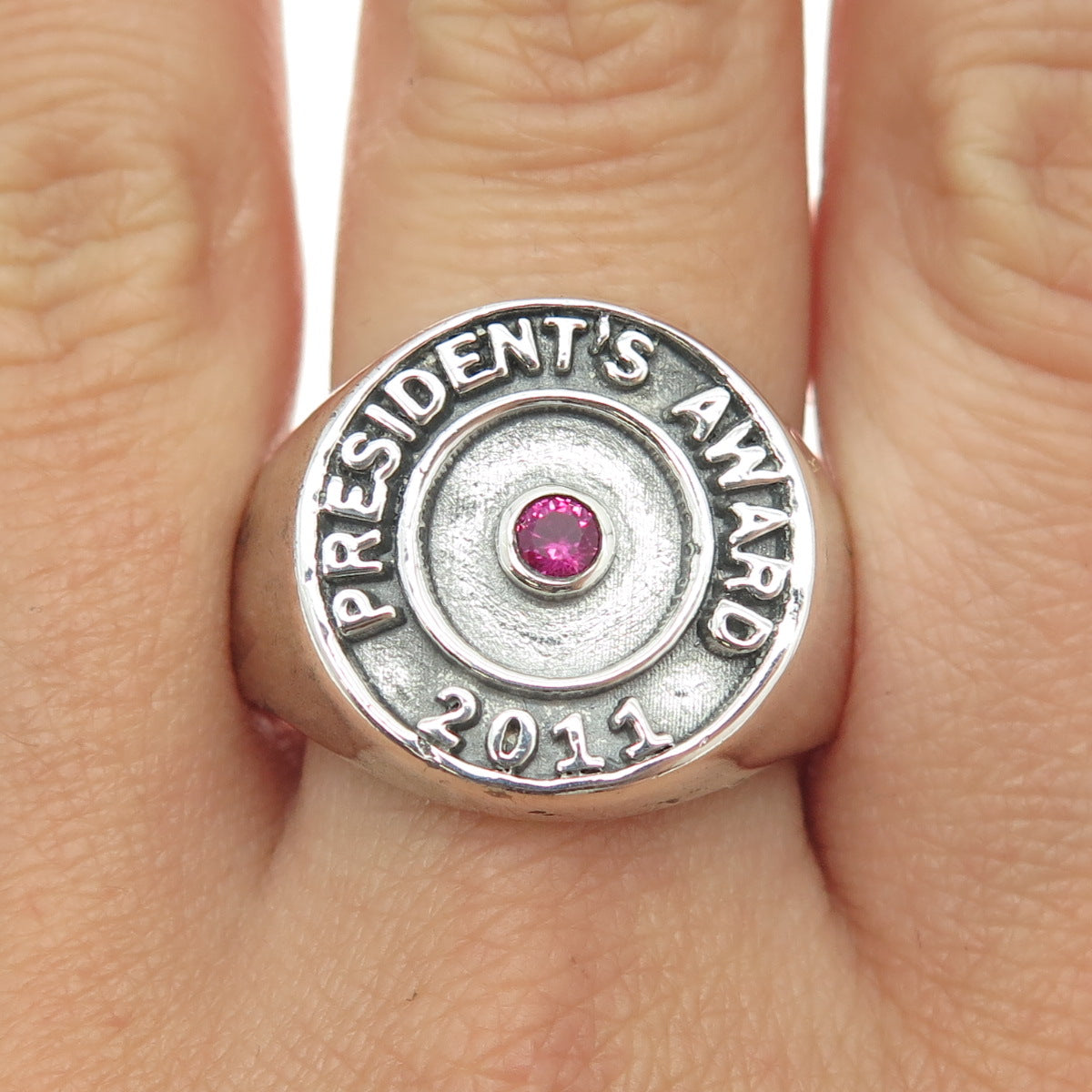 925 Sterling Silver Real Ruby "President's Award 2011" Signet Ring Size 11.25