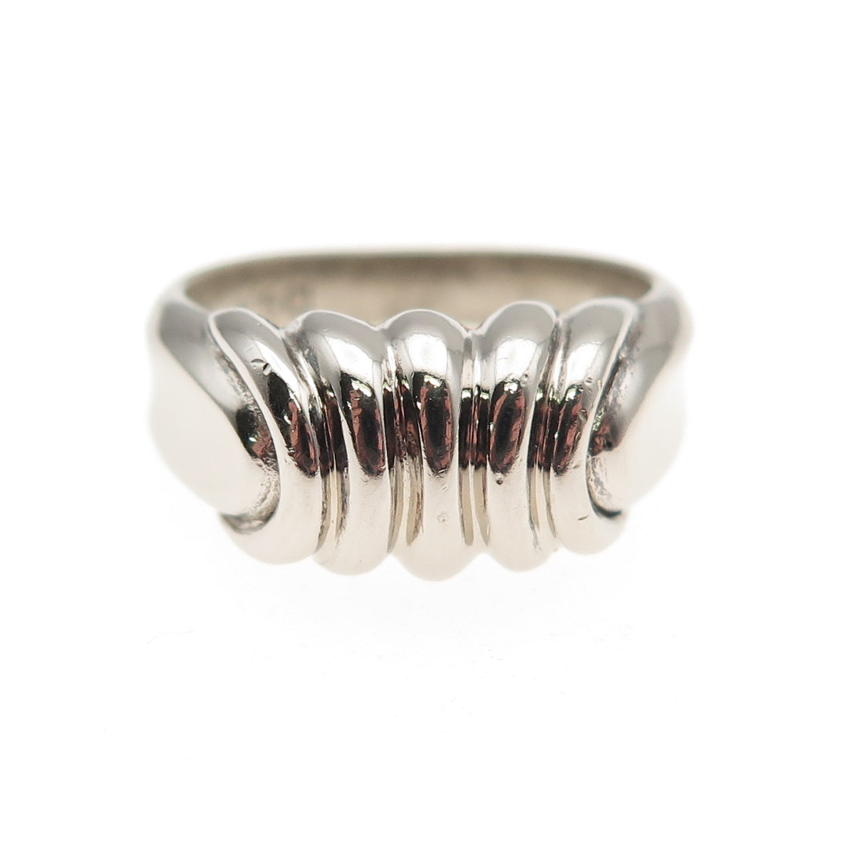 925 Sterling Silver Vintage Modernist Ribbed Oxidized Ring Size 7.25