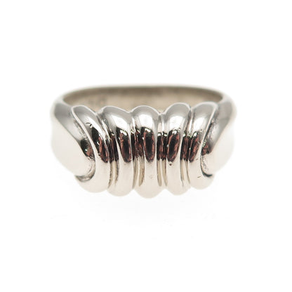 925 Sterling Silver Vintage Modernist Ribbed Oxidized Ring Size 7.25