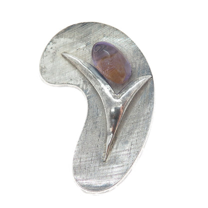 925 Sterling Silver Vintage Mexico Real Ametrine Modernist Oxidized Pin Brooch