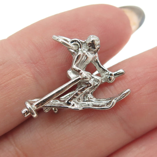 925 Sterling Silver Vintage Skier 3D Pendant