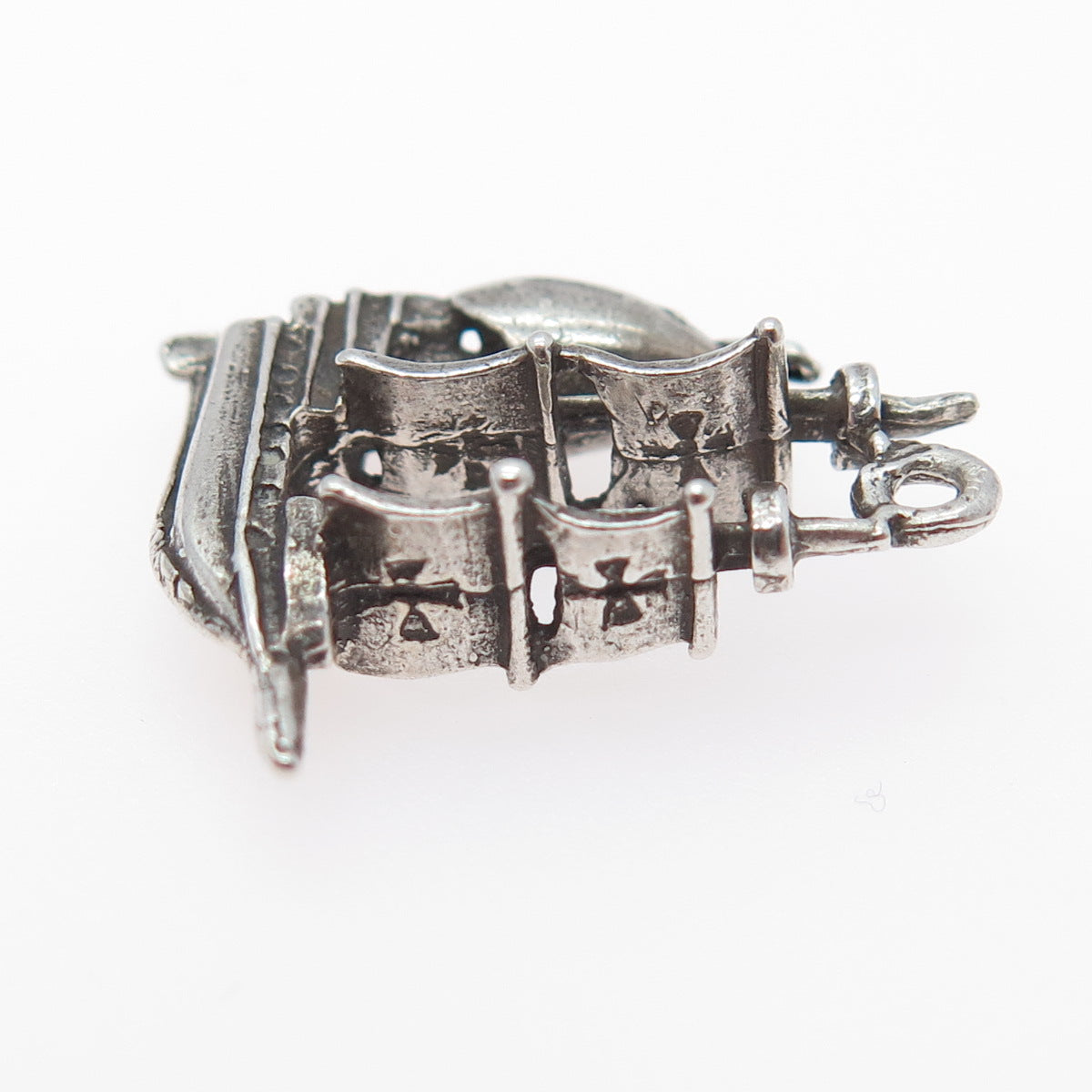 925 Sterling Silver Vintage Sailing Ship Minimalist 3D Charm Pendant