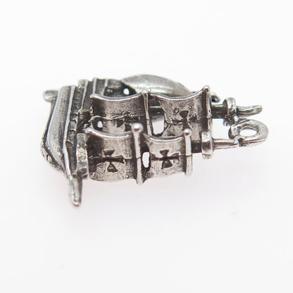 925 Sterling Silver Vintage Sailing Ship Minimalist 3D Charm Pendant