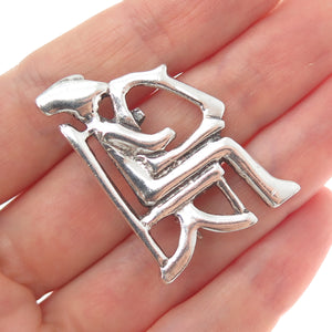 ELEFTHERIOU EL 925 Sterling Silver Vintage Keros Harpist Modernist Pin Brooch
