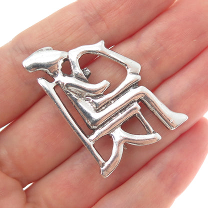 ELEFTHERIOU EL 925 Sterling Silver Vintage Keros Harpist Modernist Pin Brooch