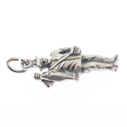 925 Sterling Silver Antique Art Deco Fisherman Minimalist 3D Charm Pendant