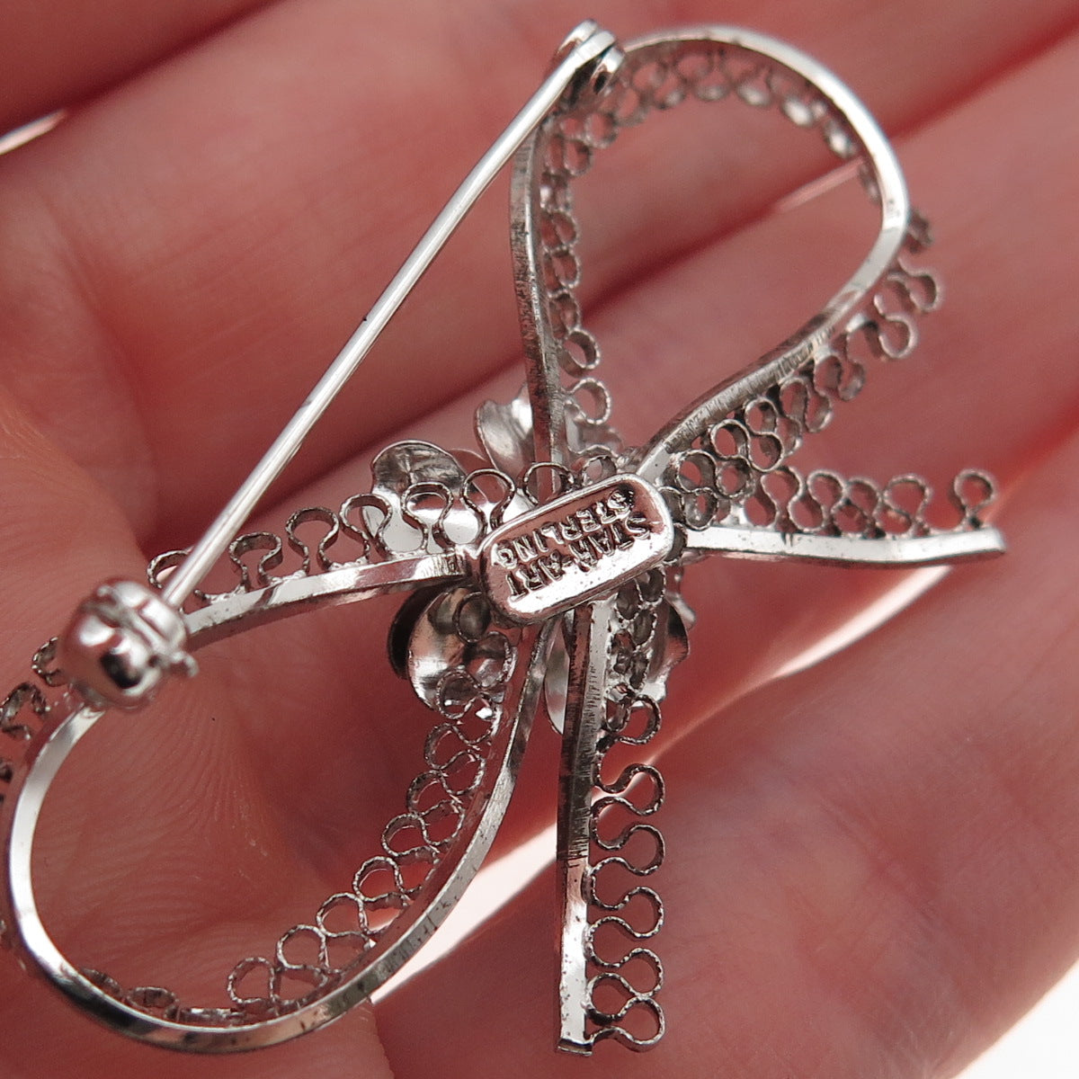 Star Art 925 Sterling Silver Antique Art Deco Flower Box Filigree Pin Brooch