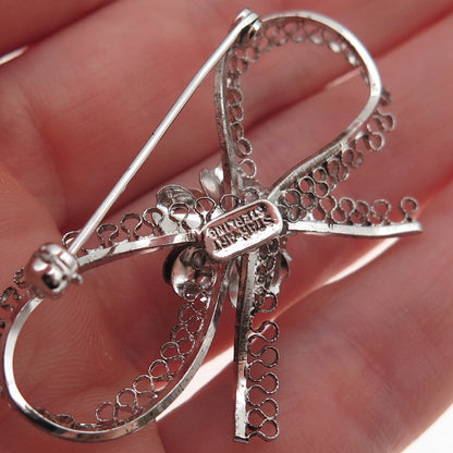 Star Art 925 Sterling Silver Antique Art Deco Flower Box Filigree Pin Brooch