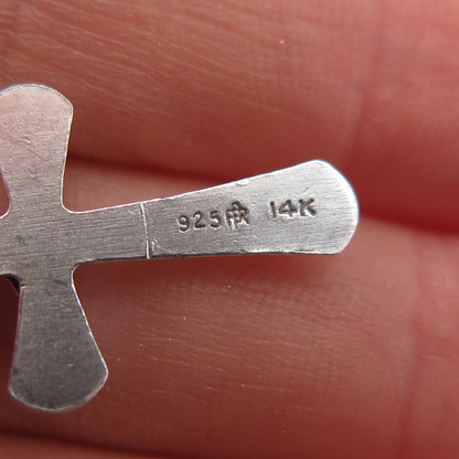 925 Sterling Silver 14K Gold Vintage Holy Spirit Cross Charm Pendant