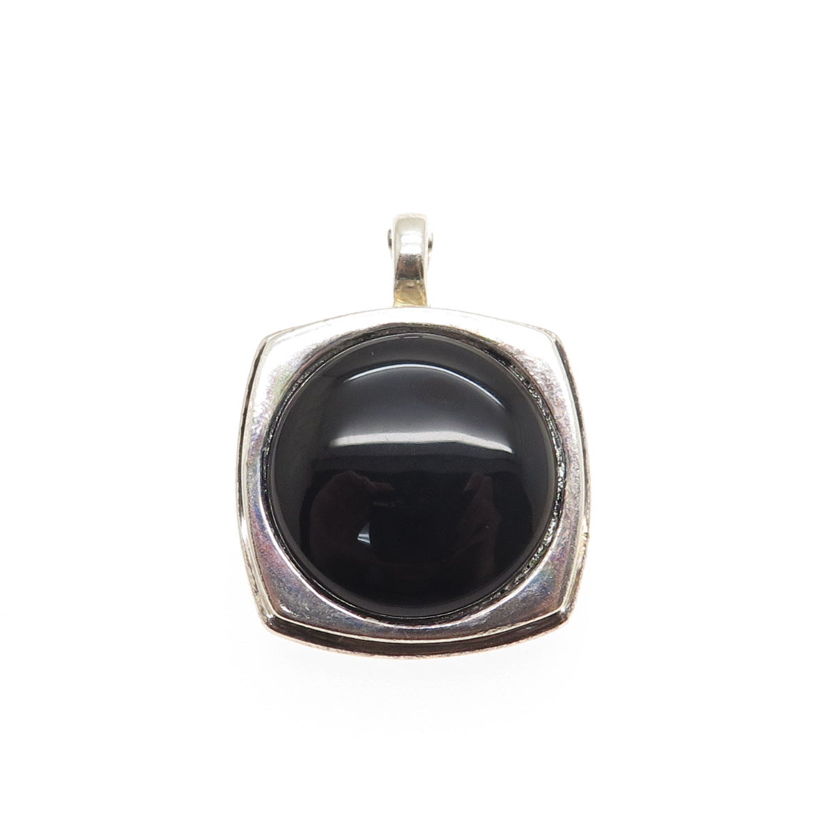 ELLE 925 Sterling Silver Vintage Real Cabochon Black Onyx Charm Pendant