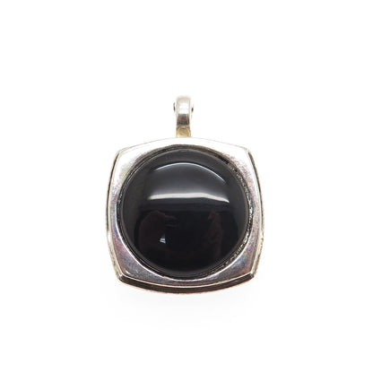 ELLE 925 Sterling Silver Vintage Real Cabochon Black Onyx Charm Pendant